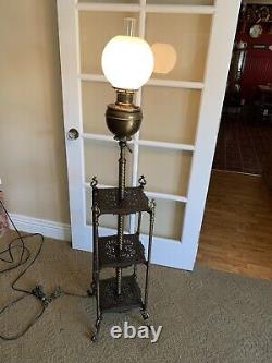 Antique The Rochester Brass and Iron Floor Piano Parlor Oil Lamp