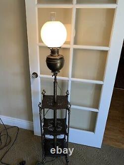 Antique The Rochester Brass and Iron Floor Piano Parlor Oil Lamp