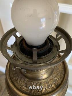 Antique The Rochester Brass and Iron Floor Piano Parlor Oil Lamp