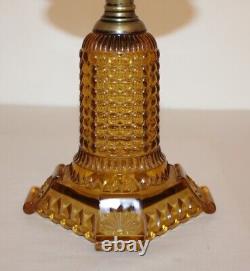 Antique Thousand Eye Lamp Amber Base, Blue Font Oil Lamp For #2 Burner