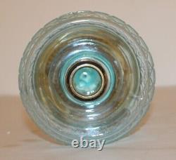 Antique Thousand Eye Lamp Amber Base, Blue Font Oil Lamp For #2 Burner