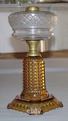 Antique Thousand Eye Lamp Amber Base, Clear Font Oil Lamp For #2 Burner