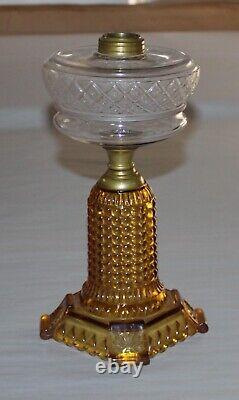 Antique Thousand Eye Lamp Amber Base, Clear Font Oil Lamp For #2 Burner