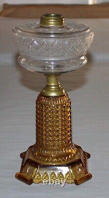Antique Thousand Eye Lamp Amber Base, Clear Font Oil Lamp For #2 Burner