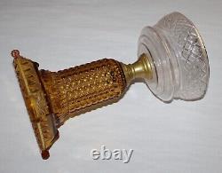 Antique Thousand Eye Lamp Amber Base, Clear Font Oil Lamp For #2 Burner