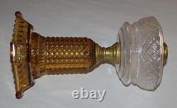 Antique Thousand Eye Lamp Amber Base, Clear Font Oil Lamp For #2 Burner