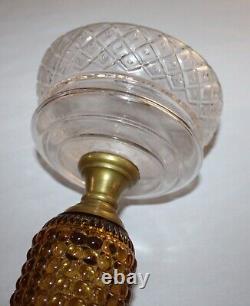 Antique Thousand Eye Lamp Amber Base, Clear Font Oil Lamp For #2 Burner