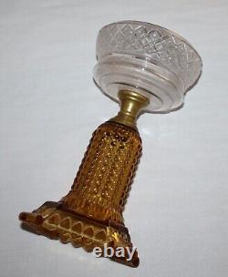 Antique Thousand Eye Lamp Amber Base, Clear Font Oil Lamp For #2 Burner