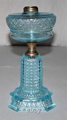 Antique Thousand Eye Oil Lamp WithCollar 12-3/8 Tall Blue Tinted Glass #TE2