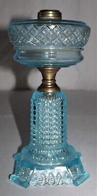 Antique Thousand Eye Oil Lamp WithCollar 12-3/8 Tall Blue Tinted Glass #TE2