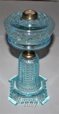 Antique Thousand Eye Oil Lamp WithCollar 12-3/8 Tall Blue Tinted Glass #TE2