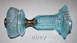 Antique Thousand Eye Oil Lamp WithCollar 12-3/8 Tall Blue Tinted Glass #TE2