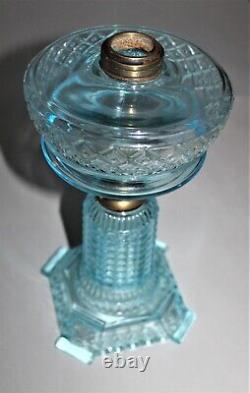 Antique Thousand Eye Oil Lamp WithCollar 12-3/8 Tall Blue Tinted Glass #TE2