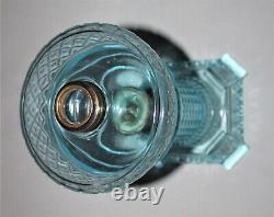 Antique Thousand Eye Oil Lamp WithCollar 12-3/8 Tall Blue Tinted Glass #TE2