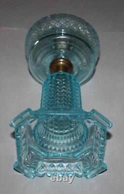 Antique Thousand Eye Oil Lamp WithCollar 12-3/8 Tall Blue Tinted Glass #TE2