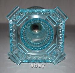 Antique Thousand Eye Oil Lamp WithCollar 12-3/8 Tall Blue Tinted Glass #TE2