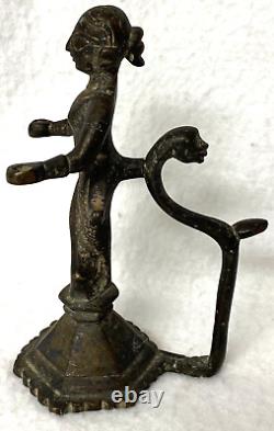 Antique Tibetan Bronze Oil Lamp, Museum Quality! 6, Cast, Snake Handlereal, Gift