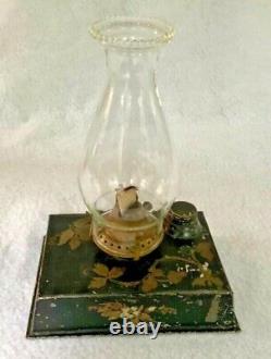 Antique Tole painted strawberry design Oil Lamp Victor E. Miller burner