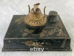 Antique Tole painted strawberry design Oil Lamp Victor E. Miller burner