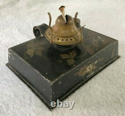 Antique Tole painted strawberry design Oil Lamp Victor E. Miller burner