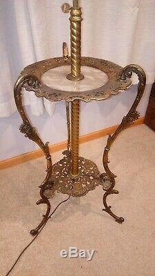 Antique Turn Of The Century Beautiful Oil Piano Floor Lamp Electrified