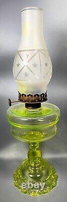 Antique URANIUM Vaseline Glass Original Yellow Kerosene Superb Large Oil Lamp