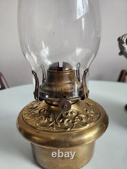 Antique Unique Hexagonal Pattern Oil Lamp With Handles And Cast Foot