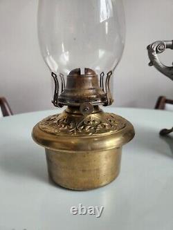 Antique Unique Hexagonal Pattern Oil Lamp With Handles And Cast Foot