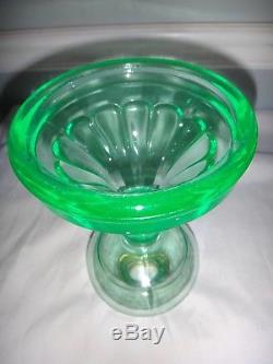 Antique Uranium Glass Fluid Lamp Sandwich Vaseline Depression EAPG Oil Kerosene