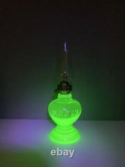 Antique Uranium Glass Handy Brand Small Oil Lamp 7.5