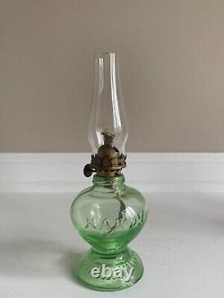 Antique Uranium Glass Handy Brand Small Oil Lamp 7.5