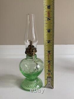 Antique Uranium Glass Handy Brand Small Oil Lamp 7.5