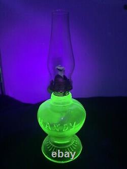 Antique Uranium Glass Handy Brand Small Oil Lamp 7.5