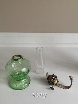 Antique Uranium Glass Handy Brand Small Oil Lamp 7.5