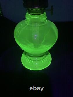Antique Uranium Glass Handy Brand Small Oil Lamp 7.5