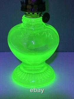 Antique Uranium Glass Handy Brand Small Oil Lamp 7.5
