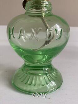 Antique Uranium Glass Handy Brand Small Oil Lamp 7.5