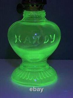 Antique Uranium Glass Handy Brand Small Oil Lamp 7.5