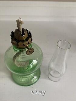 Antique Uranium Glass Handy Brand Small Oil Lamp 7.5