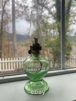 Antique Uranium Glass Handy Brand Small Oil Lamp 7.5