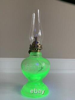 Antique Uranium Glass Handy Brand Small Oil Lamp 7.5