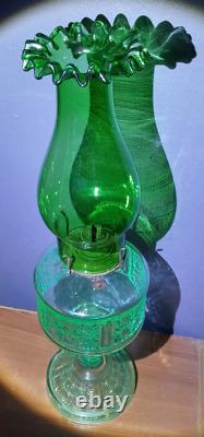 Antique Uranium Glass Oil Lamp Pale Blue Green Daisy In A Square Cerra 1900