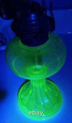 Antique Uranium Glass Oil Lamp Vase Line