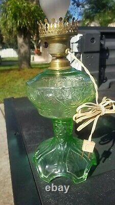 Antique Uranium Glass Oil Lamp converted Electricity