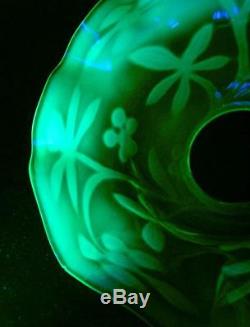 Antique Uranium Vaseline Opalescent Green Glass Oil Lamp Light Shade Art Nouveau