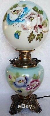 Antique VICTORIAN Era Gone with the Wind Oil LampHand Painted Converted