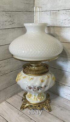 Antique VICTORIAN GWTW FOSTORIA Kerosene Oil Parlor/Piano Lamp with Fenton Shade