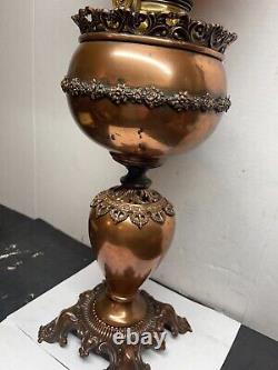 Antique VICTORIAN Hurricane PARLOR OIL Lamp 28TALL FLORAL GLOBE