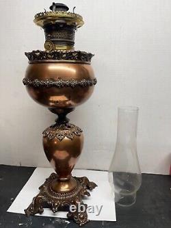 Antique VICTORIAN Hurricane PARLOR OIL Lamp 28TALL FLORAL GLOBE