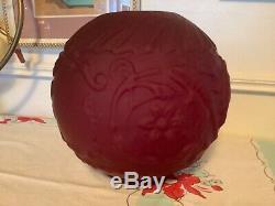 Antique VINTAGE RUBY RED PUFFY SHADE round Globe GWTW LAMP ROSES